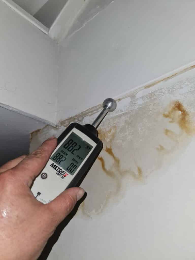 Lekdetectie in Schiedam Vochtmeter toont schimmel aan muur